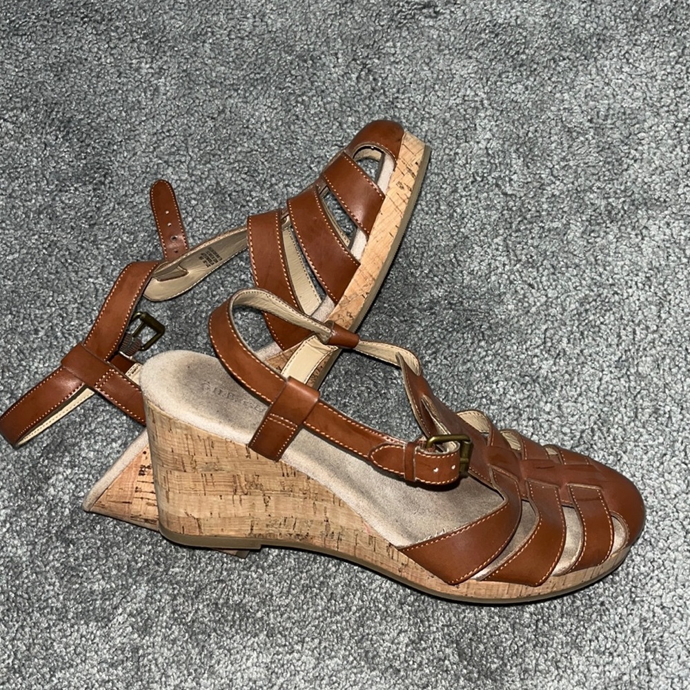Brown Leather Strappy Heel Wedges